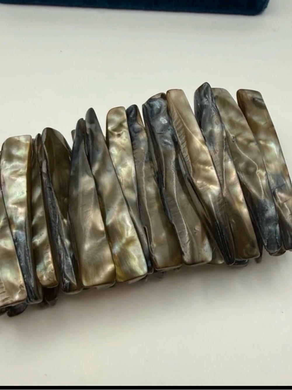 Iridescent Shell like Stretch Bracelet Wide Chunky Statement